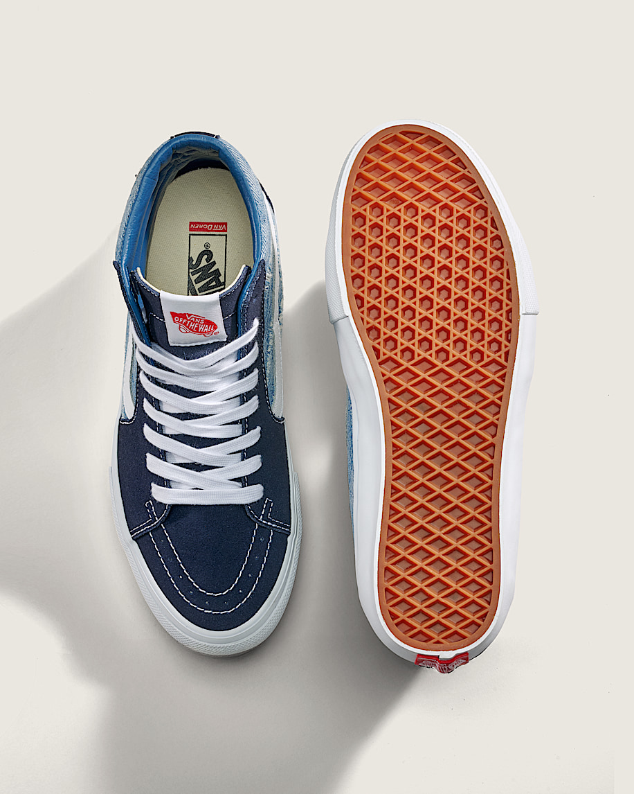 van doren-godkända skateboardskor sk8-hi i denim
